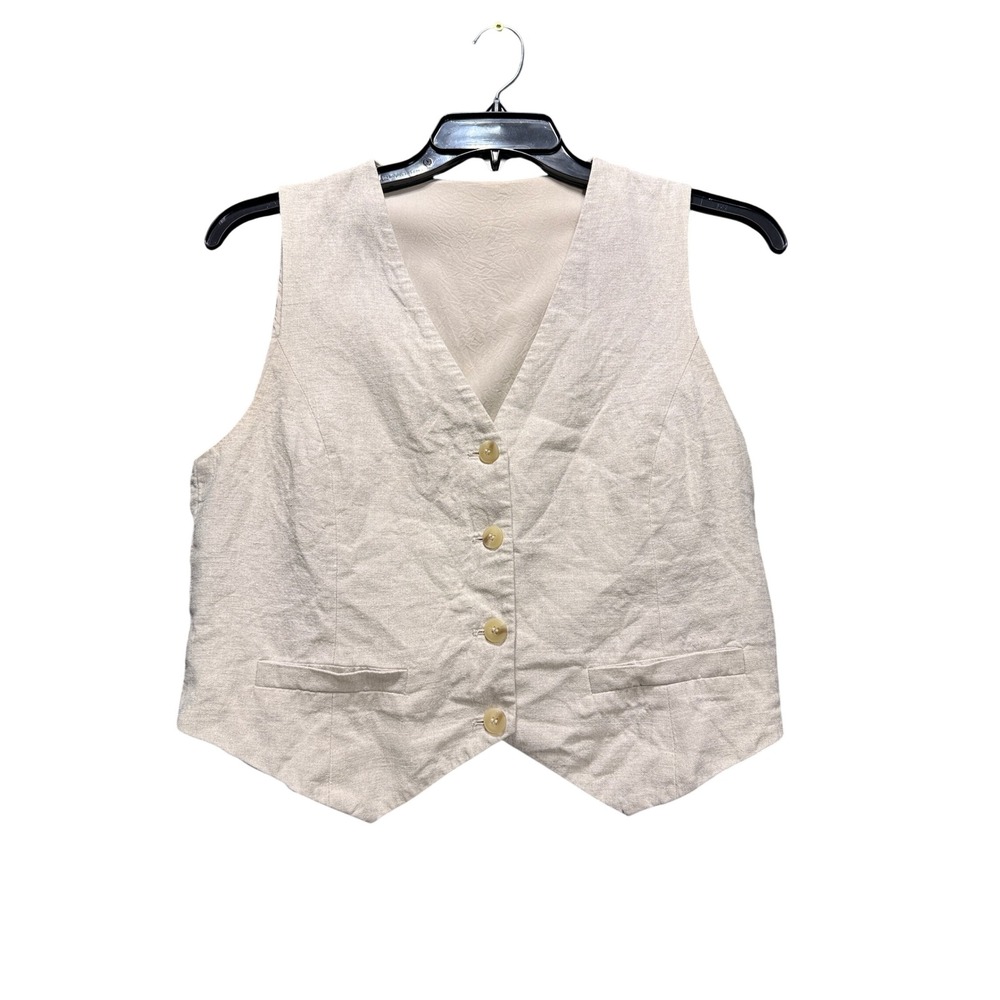 & Other Stories Vest Women 40 Beige Linen Button Up Waistcoat